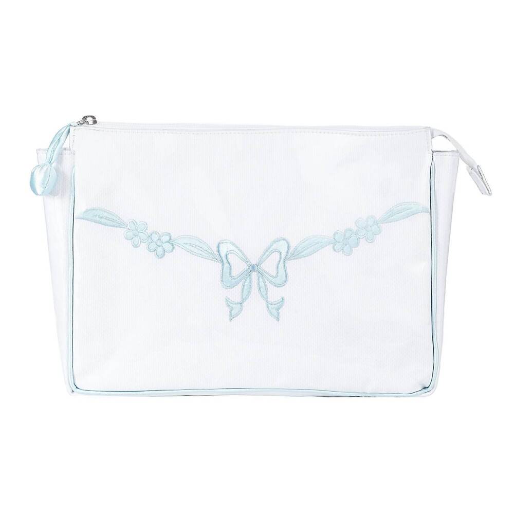NEW LENORA women's double handle hanging bag in white with blue bow